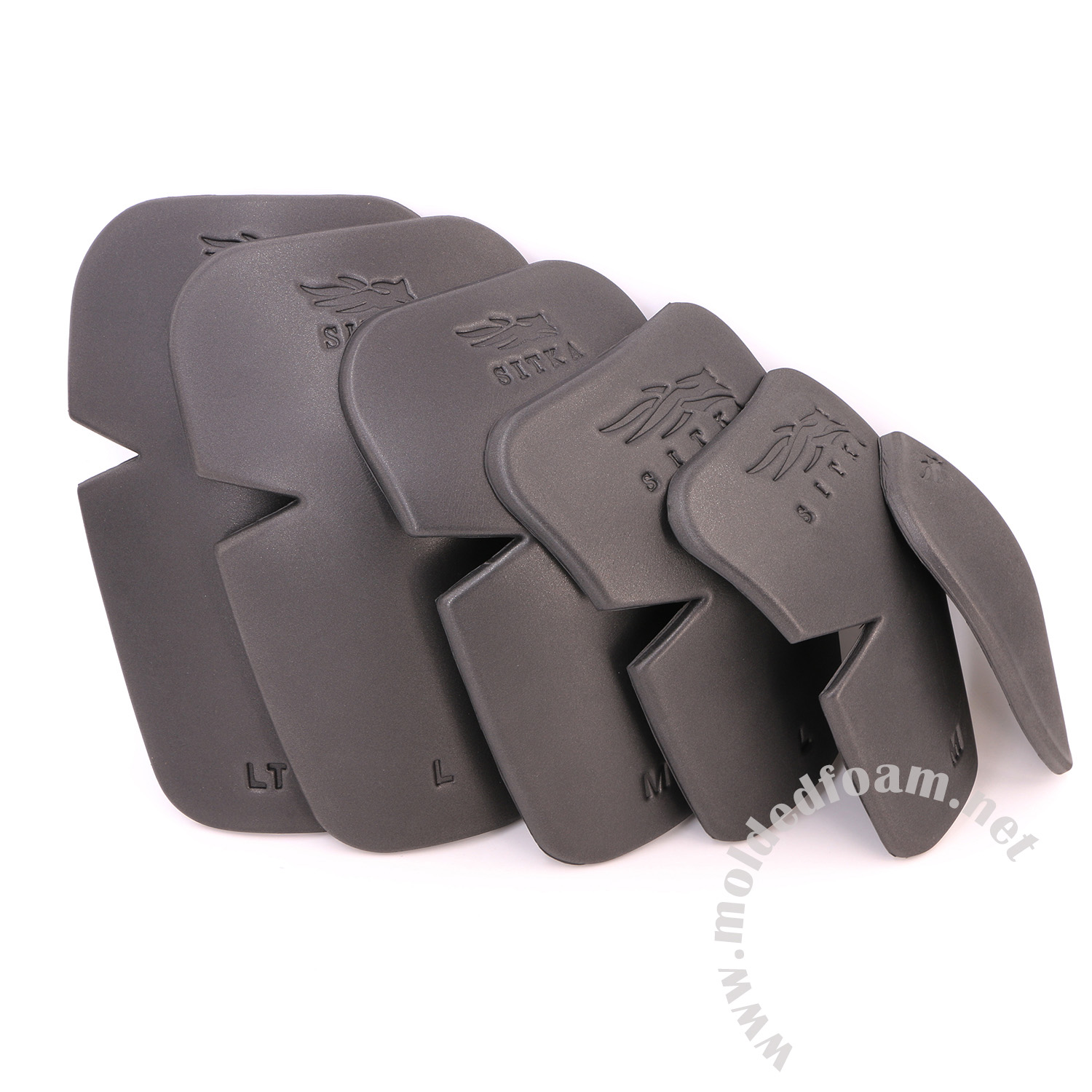 Custom molded rubber parts for sitka knee pad insert construction with  embossed logo